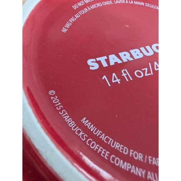 STARBUCKS 2015 Red Christmas Holiday Coffee Mug Cup Gold Ornaments - Picture 5 of 5